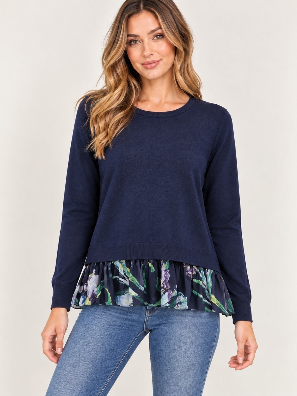 Club Monaco Wool Floral Ruffle Hem Sweater